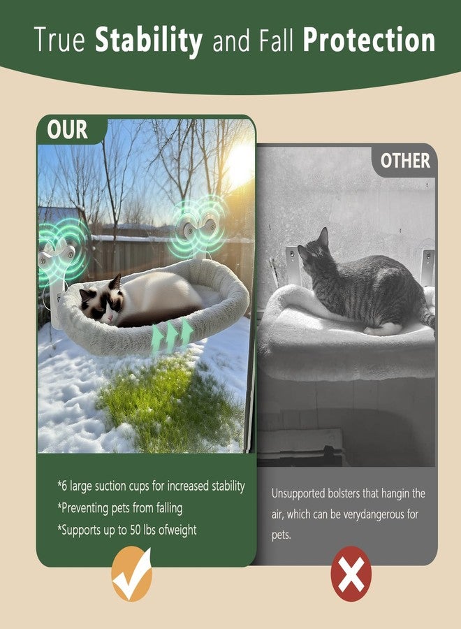 Essovee Cat Window Perch with 6 Strong Suction Cups,Mats That can be Switched Between Winter and Summer,Foldable Cordless Cat Beds Can Bear 50LBS Weight (Grey) - Image 2